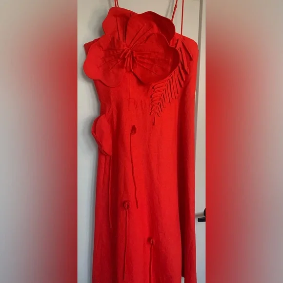 NWT Farm Rio Garden Linen Sleeveless Midi Dress Size XL 3D Appliqué